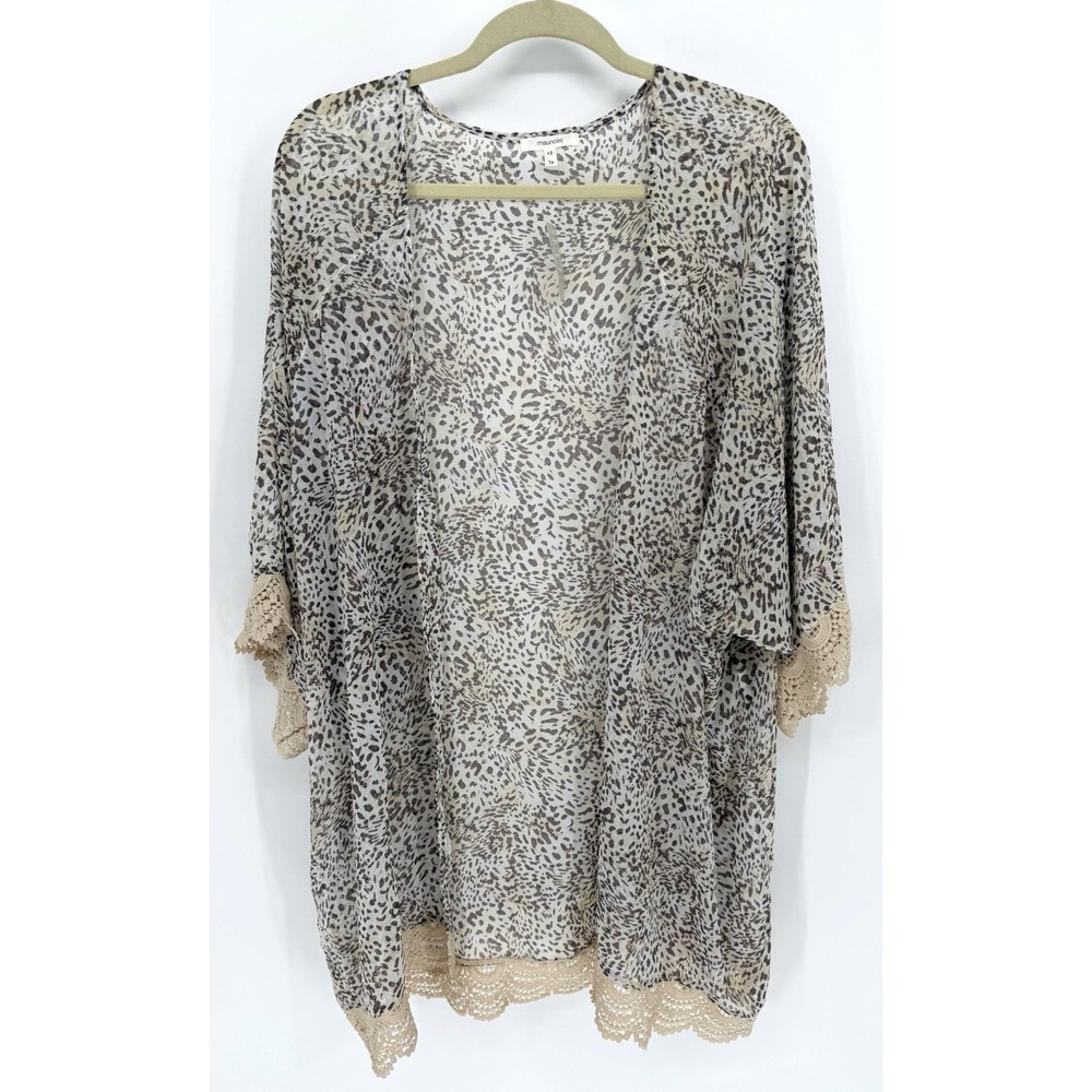 NWT Maurice's Leopard Print Crochet Trim Cardigan Sheer Lightweight Wrap 1X